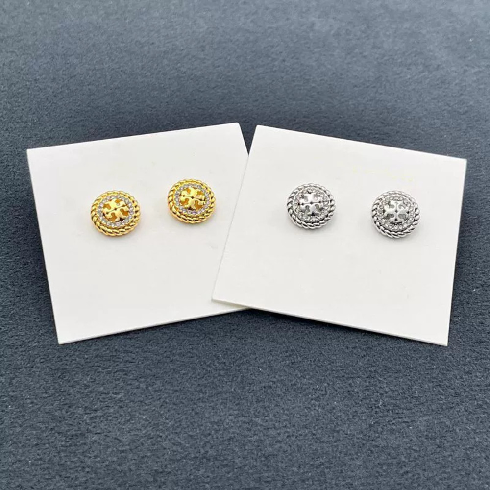 Tory Burch Gold Plated Copper Round Hollow Double Twist Edge Micro Pave CZ